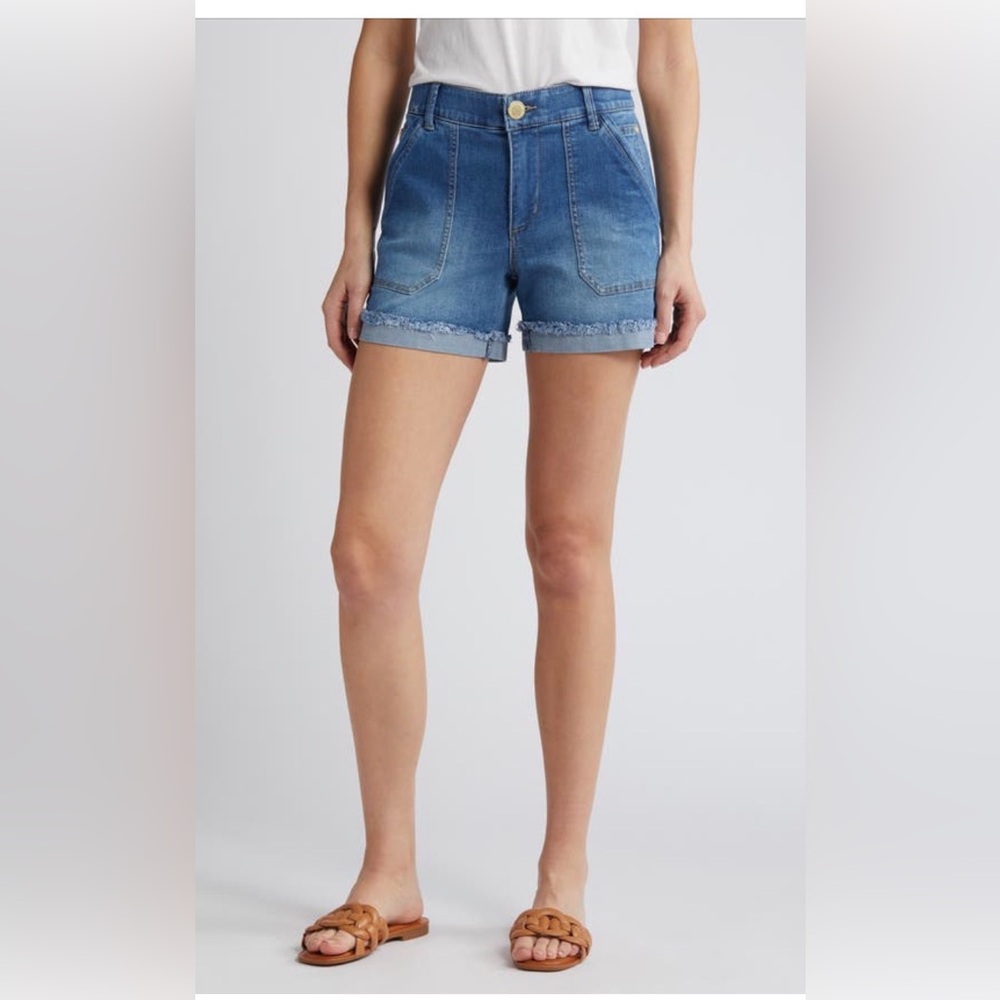 Wit & Wisdom Ab'Solution Patch Pocket High Waist Denim Shorts Size 16